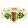 thumbnail image 2 of Gem Stone King 2.21 Ct Oval Brown Tiger Eye Green Peridot 18K Yellow Gold Plated Silver Ring (Size 5), 2 of 4