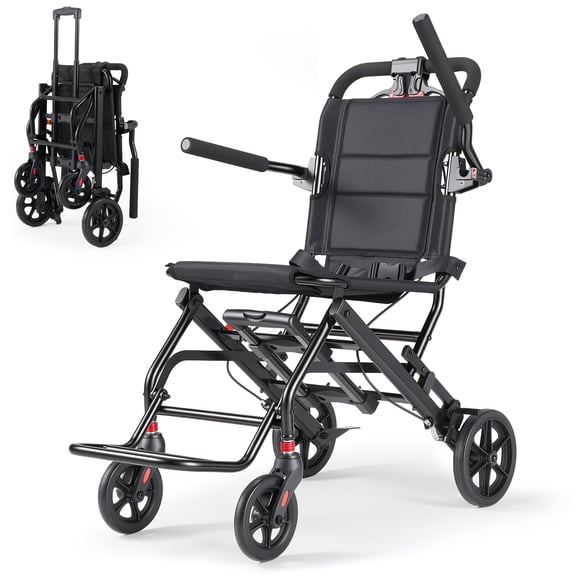 Wefree Ultra Lightweight Transport Wheelchair for Seniors with Telescopic Handle & Handbrake, 22lbs Portable Travel Wheelchair Folding Transfer Wheel Chair for Adults