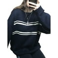 thumbnail image 2 of Seyurigaoka Women's Drop Shoulder Sweater Shirts Classic Stripe Print Long Sleeve Round Neck Casual Loose Pullover Tops for Autumn Winter, 2 of 9