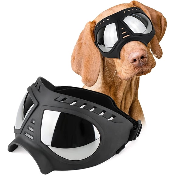 Dog Sunglasses Dog Goggles, UV Wind Dust Snow Fog Protection Soft Frame Pet Glasses Eye Wear with Adjustable Strap for Medium to Large Breed