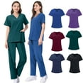 thumbnail image 2 of Ropa quirúrgica elástica de secado rápido, ropa de enfermera de hospital, traje de salón de belleza, ropa de lavado a mano con escote en V dividido, 2 of 6