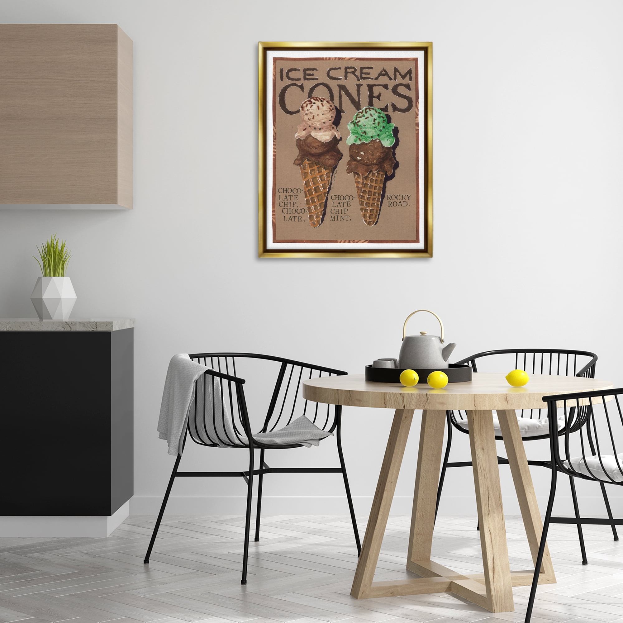 Stupell Industries Ice Cream Cones Food & Beverage Painting Gold Floater Framed Art Print Wall Art, 25 x 31