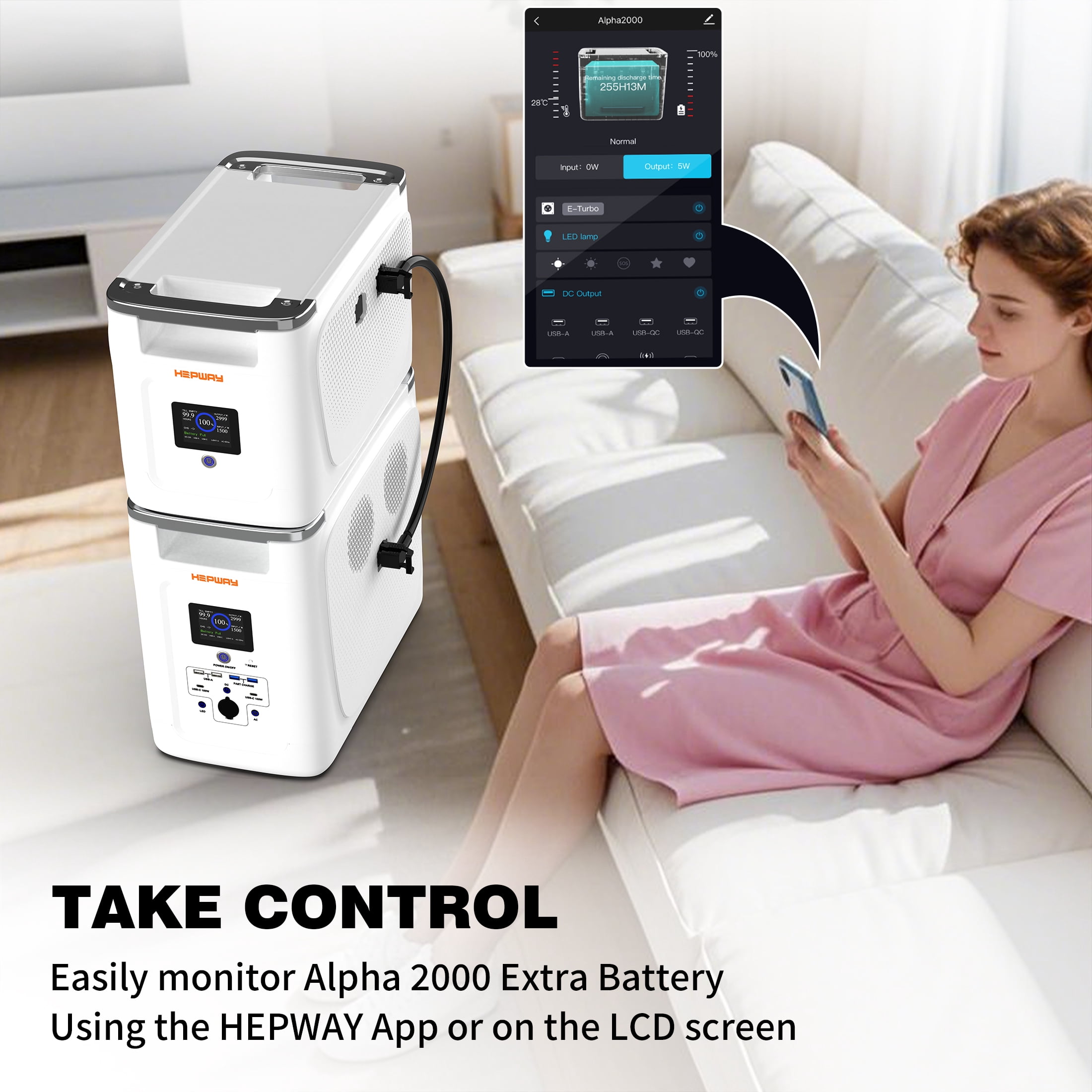 HEPWAY Portable Power Station with 2*Extra Battery, 2400W 6144Wh LiFePO4 Battery W/ Expandable Capacity 32kWh, Solar Generator for Home UPS Blackout Backup RV(Alpha 2000 & 2PCS Alpha 2000X Included)