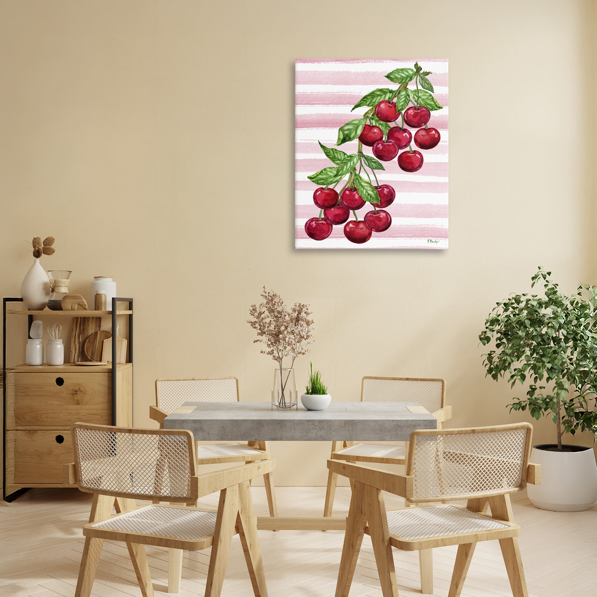 Stupell Industries Juicy Cherry Vine on Stripes Canvas Wall Art, design by Paul Brent