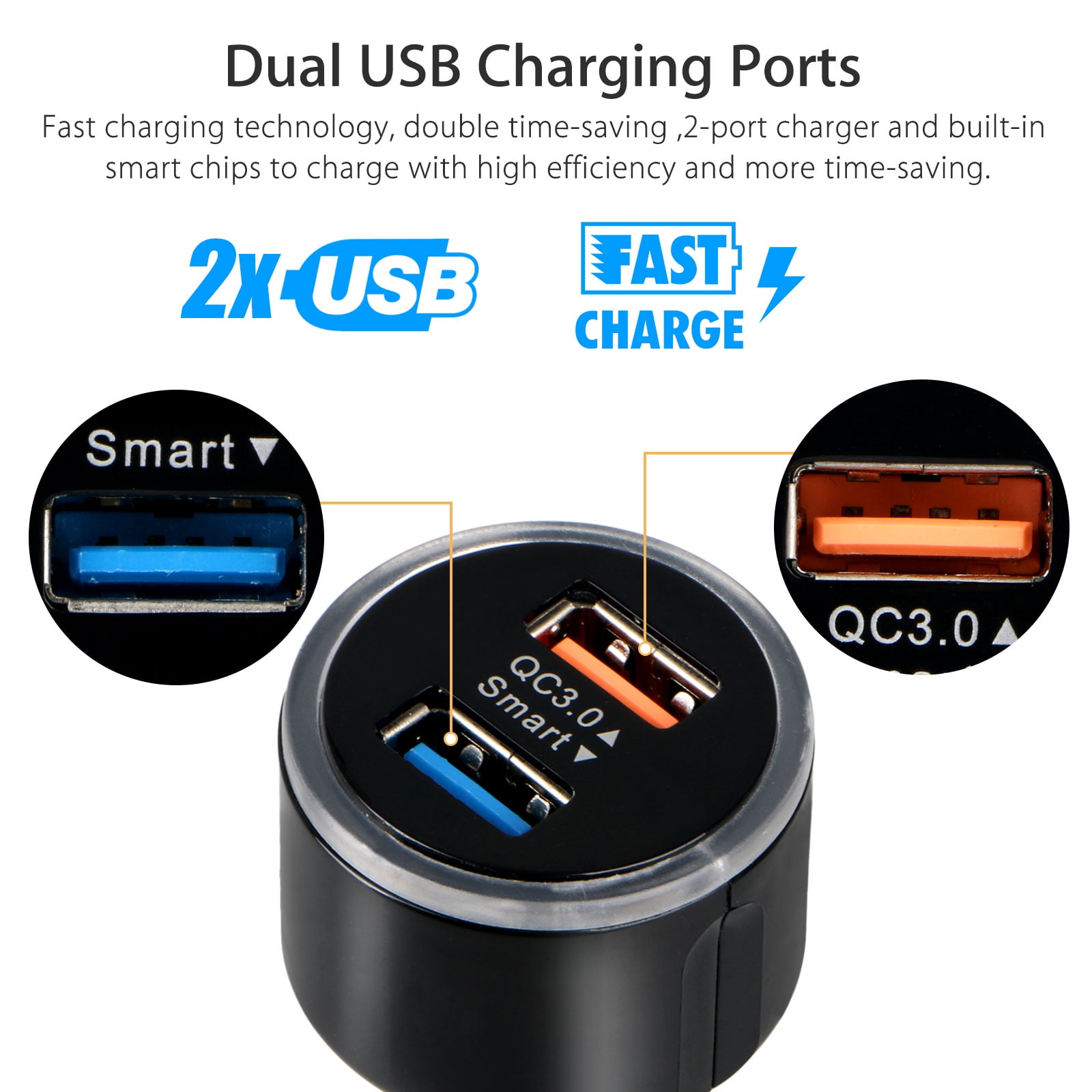 6.2A Fast Charge QC 3.0 Dual USB Car Charger Quick Charging for Samsung iPhone