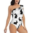 thumbnail image 3 of Sikiie Black Rabbit Print Women One Piece Swimsuits Tummy Control One Shoulder Bathing Suits Ruffle Swimwear, From S to XXL-Small, 3 of 6