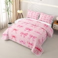thumbnail image 3 of Erosebridal Watercolor Pink Bow Twin Quilt Set for Women Girls, Kawaii Bowknot Style Twin Coverlet Set, 2 Pieces, 3 of 7