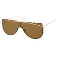 thumbnail image 2 of sunglassLA Unisex Futuristic Rimless Metal Crossbar Nuetral Colored Mono Lens Shield Sunglasses 64mm (Gold / Brown) - 65mm, 2 of 4
