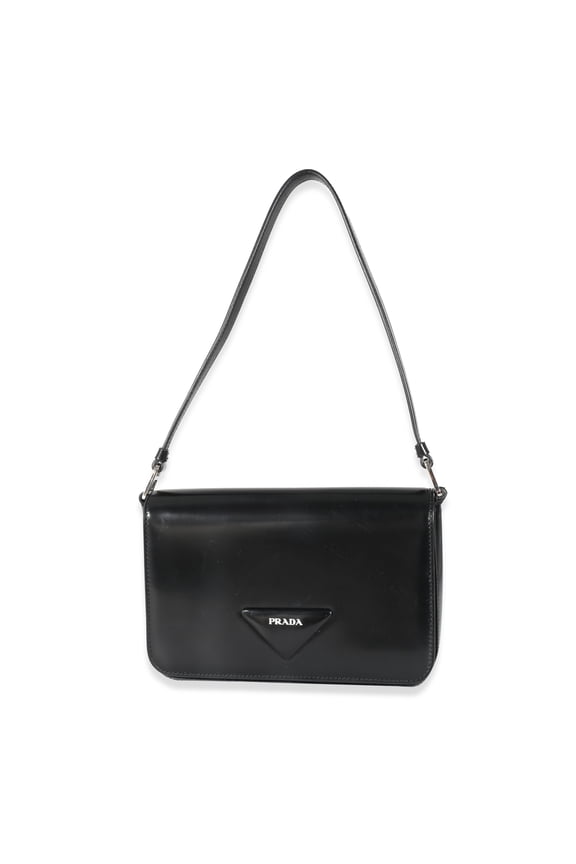 Pre-Owned Prada Black Brushed Leather Shoulder Bag