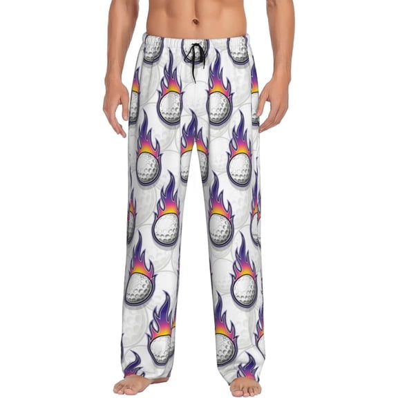 Gukieu Golf balls Print Men's Home Trousers, Elastic Drawstring Home Pajamas Clothing Suitable for Adult Men-Small