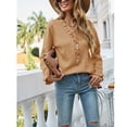 thumbnail image 4 of Suéter de mujer Otoño Invierno botón borde fibroso diseño cuello pico suelto cómodo piel amigable suéter de punto, 4 of 7