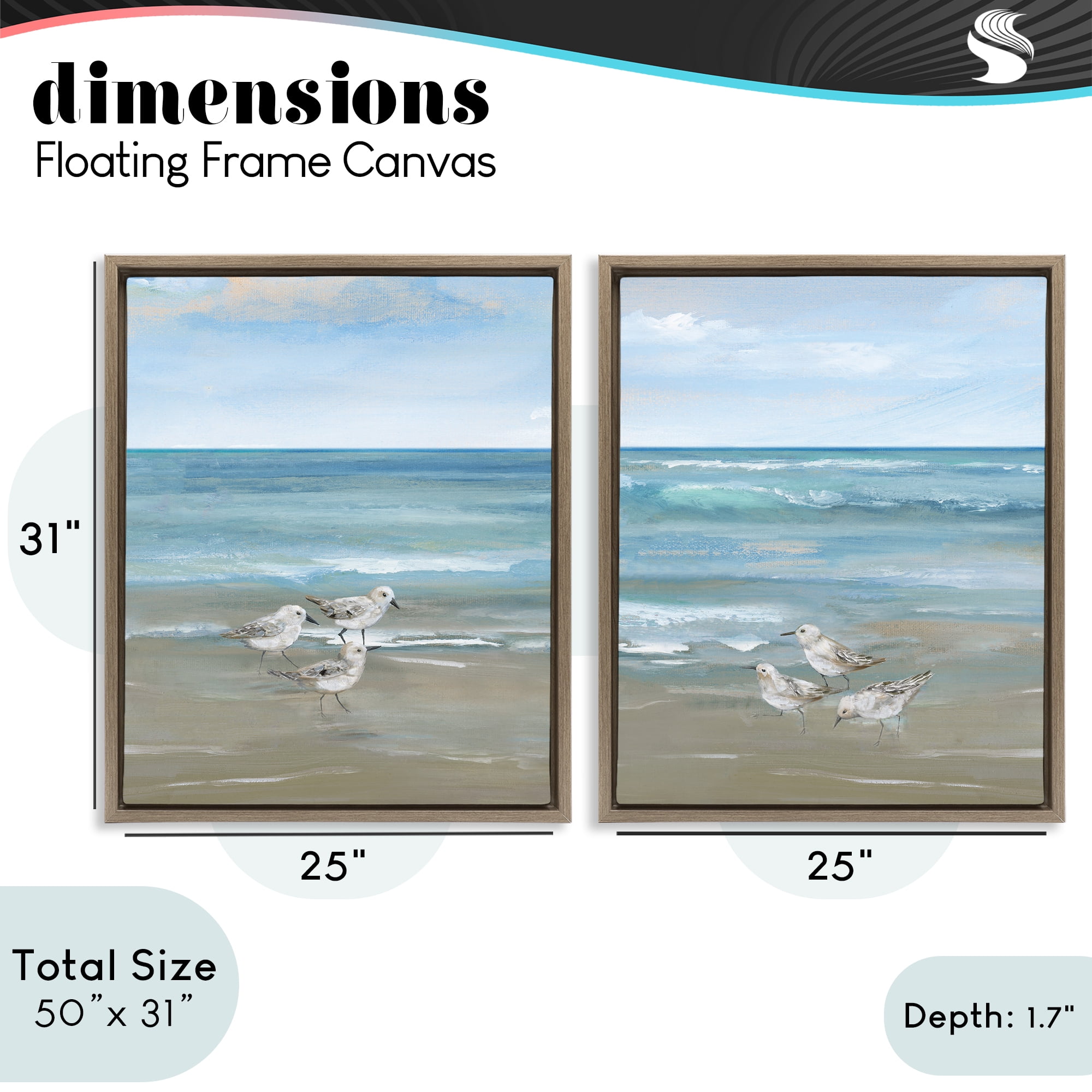 Stupell Industries Seaside Sanderlings at Dawn 2 Piece Brown Framed Floater Canvas Set, design by Nan