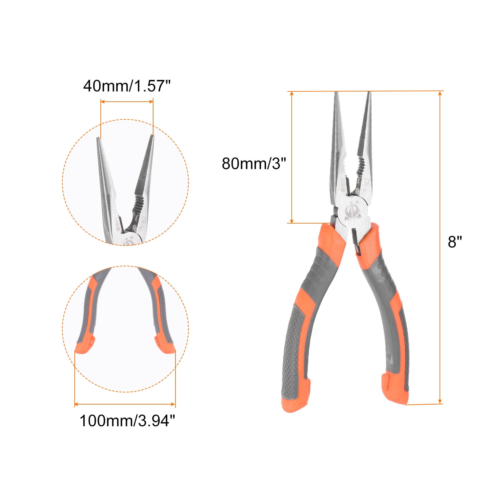 Long Nose Pliers Set 8"/6" Needle Nose Pliers with Wire Cutters Comfort Grip for Cutting Wire