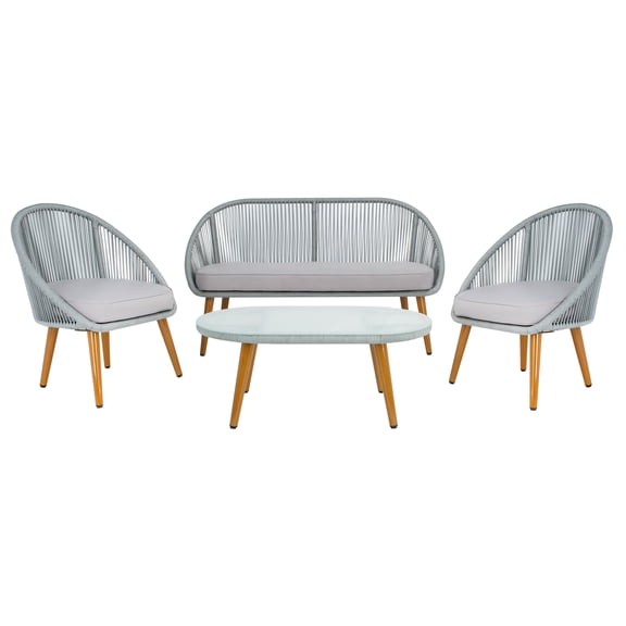 SAFAVIEH Halcott Outdoor Patio 4 Piece Conversation Set, Grey