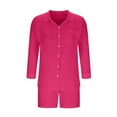 thumbnail image 6 of UVEASISHA 2 Piece Linen Sets for Women Summer Casual Office Outfits 3/4 Sleeve Collared Button Down Shirts Elastic Waist Drawstring Shorts Set Hot Pink S, 6 of 7