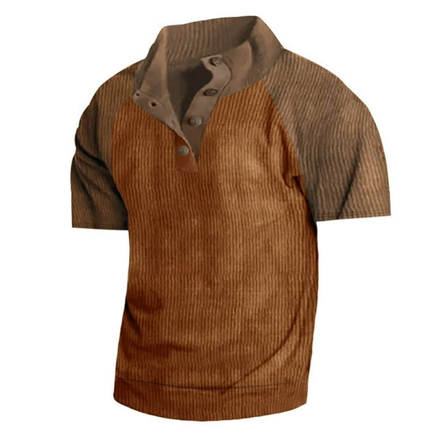 Chemise à Manches Courtes en Velours Côtelé pour Usage Quotidien Décontracté avec Manches Raglan et Col Montant en Coupe Ample pour Extérieur et Style Automnal