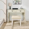 thumbnail image 4 of Vanity Stool Upholstered  for Makeup Room, Makeup Dressing  with Pu Upholstered Seat for Bedroom, Piano Stool with Wood Leg, Easy Assembly Antique White Leg & BeigeSeat FD2405PBG, 4 of 7