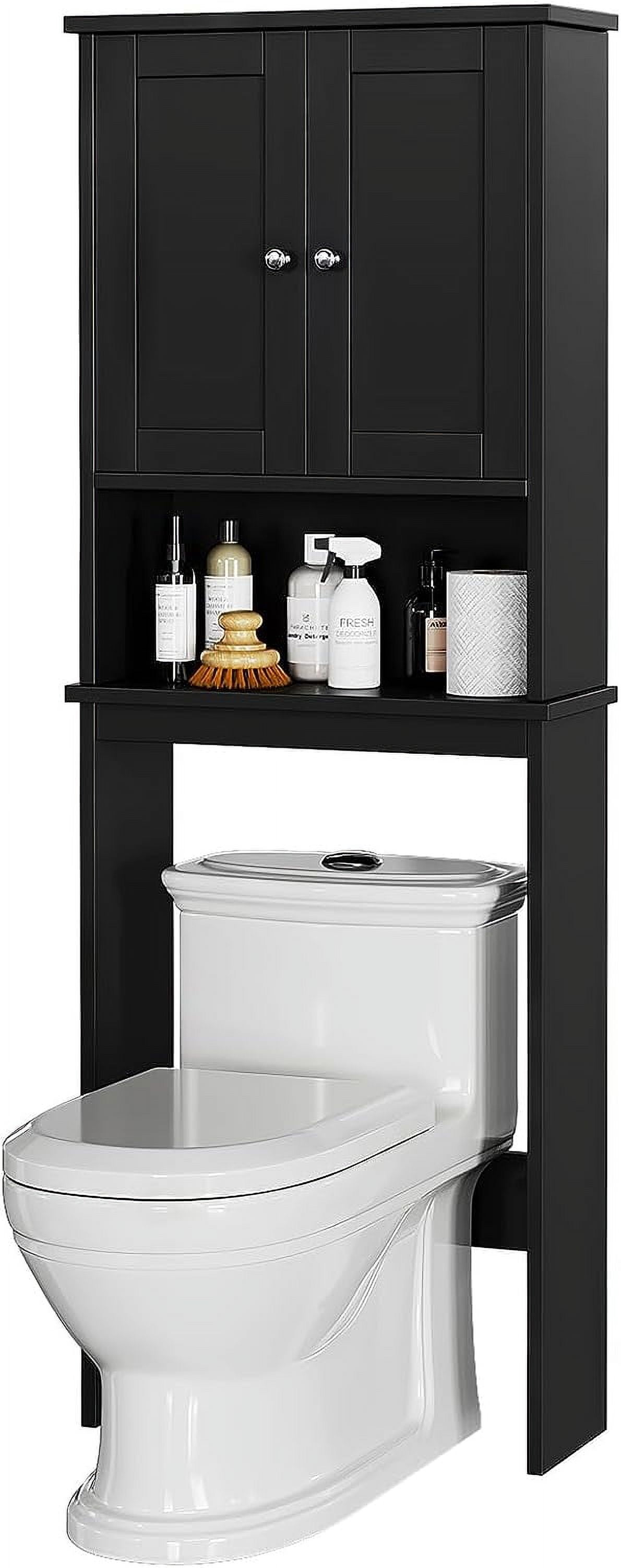 Sobaniilo Over The Toilet Storage Cabinet, Bathroom Storage Organizer Over Toilet, Space Saver W/Adjustable Shelf & Open Storage Shelf, Black