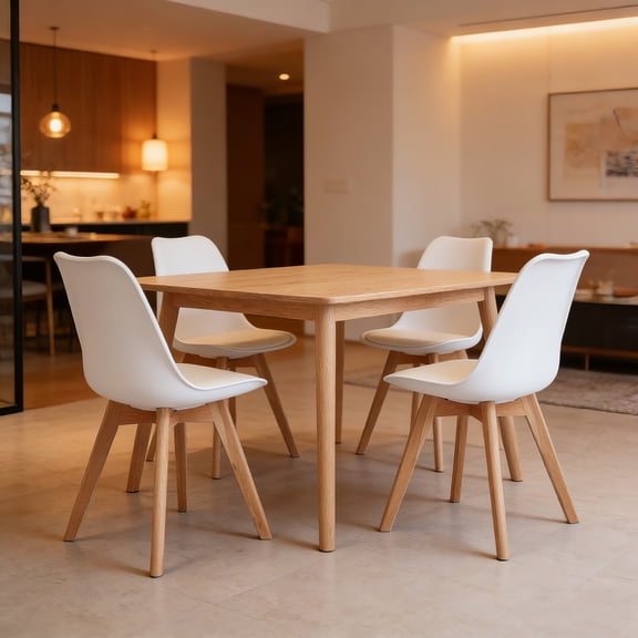 Black Mid-Century Modern Dining Chair Set of 4, Wooden Legs, Kitchen and Dining Room Seating