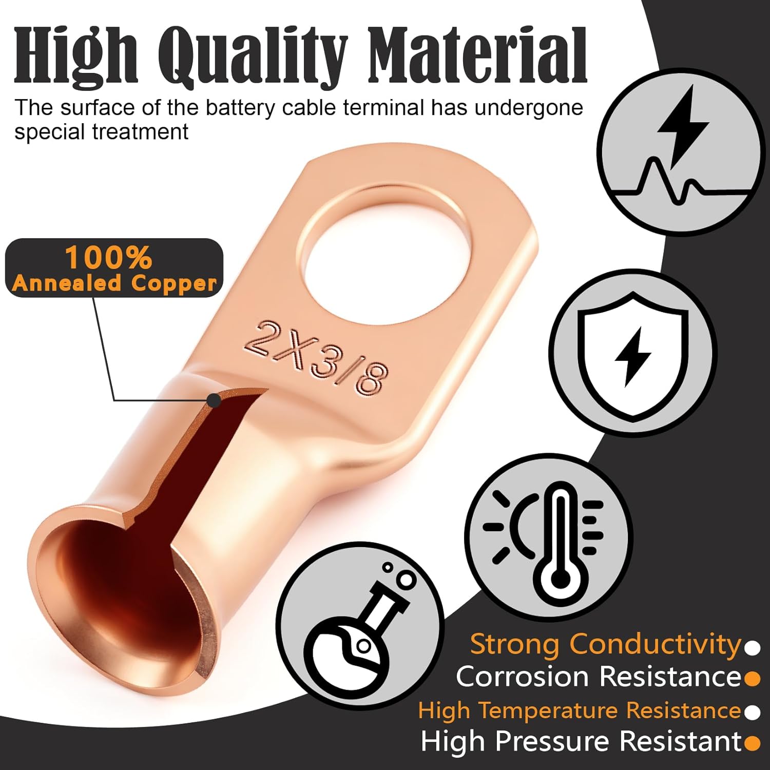 20 Pieces Battery Cable Terminal Set (2-5/16+2-3/8) Heavy Duty Copper Wire Ring, Copper Terminal Connector Terminals, with 20 Pieces 3:1 Heat Shrink Tubing