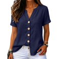 thumbnail image 6 of IMENGL Women's Button Down Shirts Basic Summer Color V Neck Up and Comfortable Short Sleeved Top . Loose Casual Outfits Blouse for Women,M-XXXL, 6 of 7