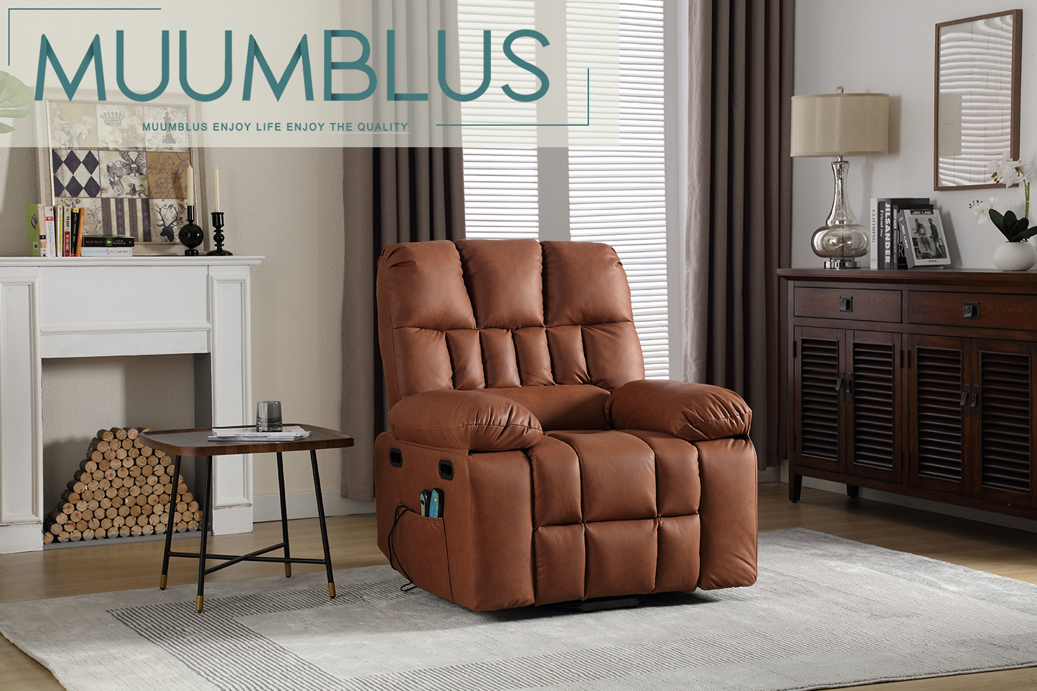 Muumblus Oversize Power Lift Recliner Chair Recliners for Elderly, Heat and Massage, PU Leather Sofa Chair for Living Room Bedroom, Light Brown - image 2 of 9