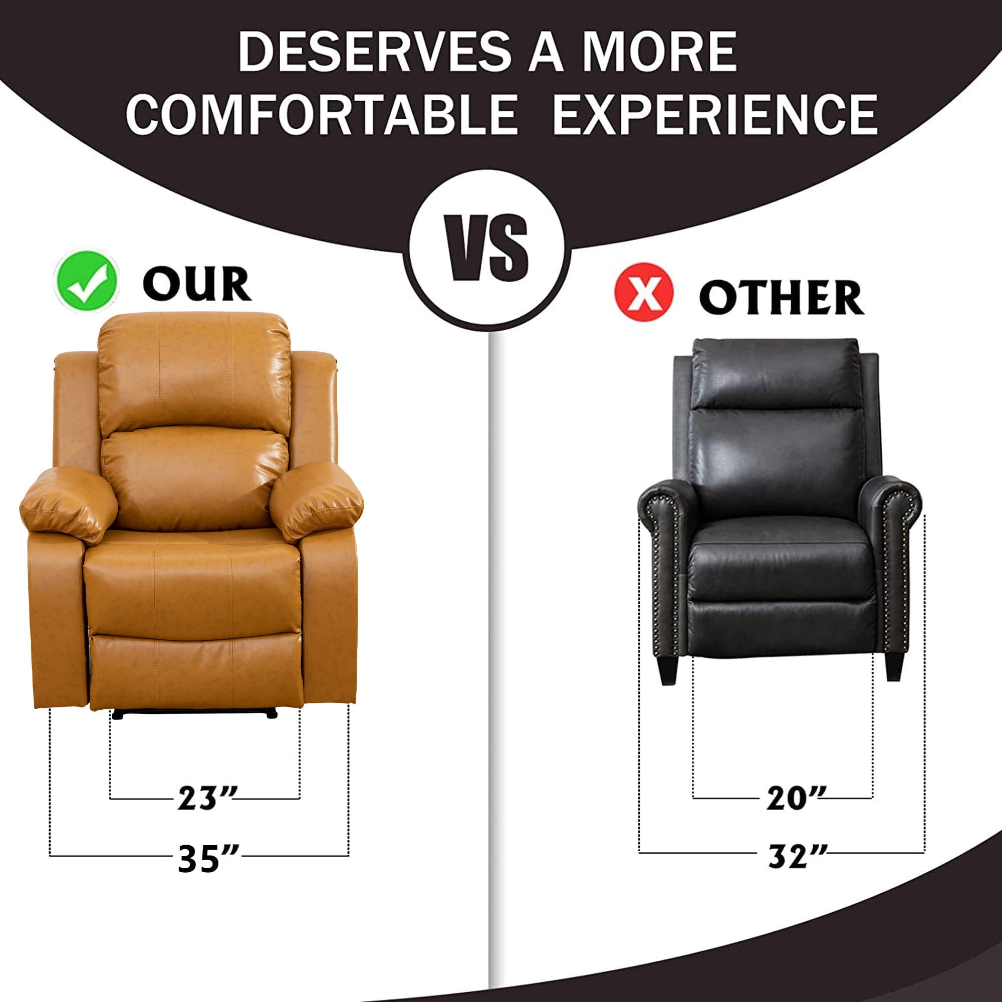 Aukfa Faux Leather Manual Recliner Chair Single Sofa Armchair for Living Room, Bedroom, Ginger
