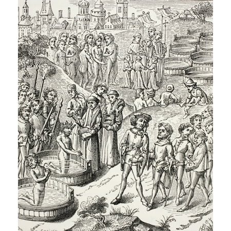 Religious Miniatures - Baptism Of The Saxons Conquered By Charlemagne After A 15Th Century Miniature From Military And Religious Life In The Middle Ages By Paul Lacroix Published London Circa 1880 Stretched Canvas - Ken We
