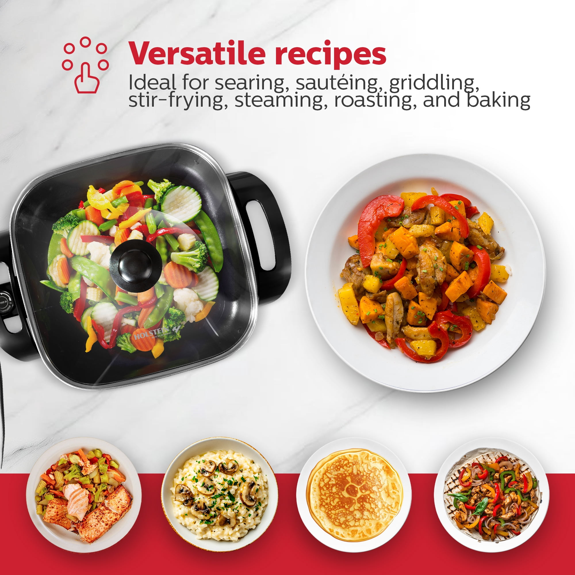 Holstein Housewares 12-Inch Electric Skillet and Frying Pan with Glass Lid