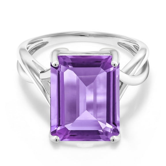 Gem Stone King 10K White Gold Purple Amethyst Engagement Ring for Women | 7.00 Cttw | Emerald Cut 14X10MM | Gemstone February Birthstone | Size 5