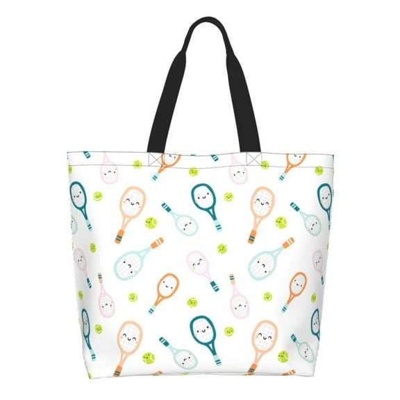 Honeii Cute Tennis Rackets Print Tote Bag for Women, Foldable Tote Bag Large Shoulder Bag Top Handle Handbag for Travel, Work
