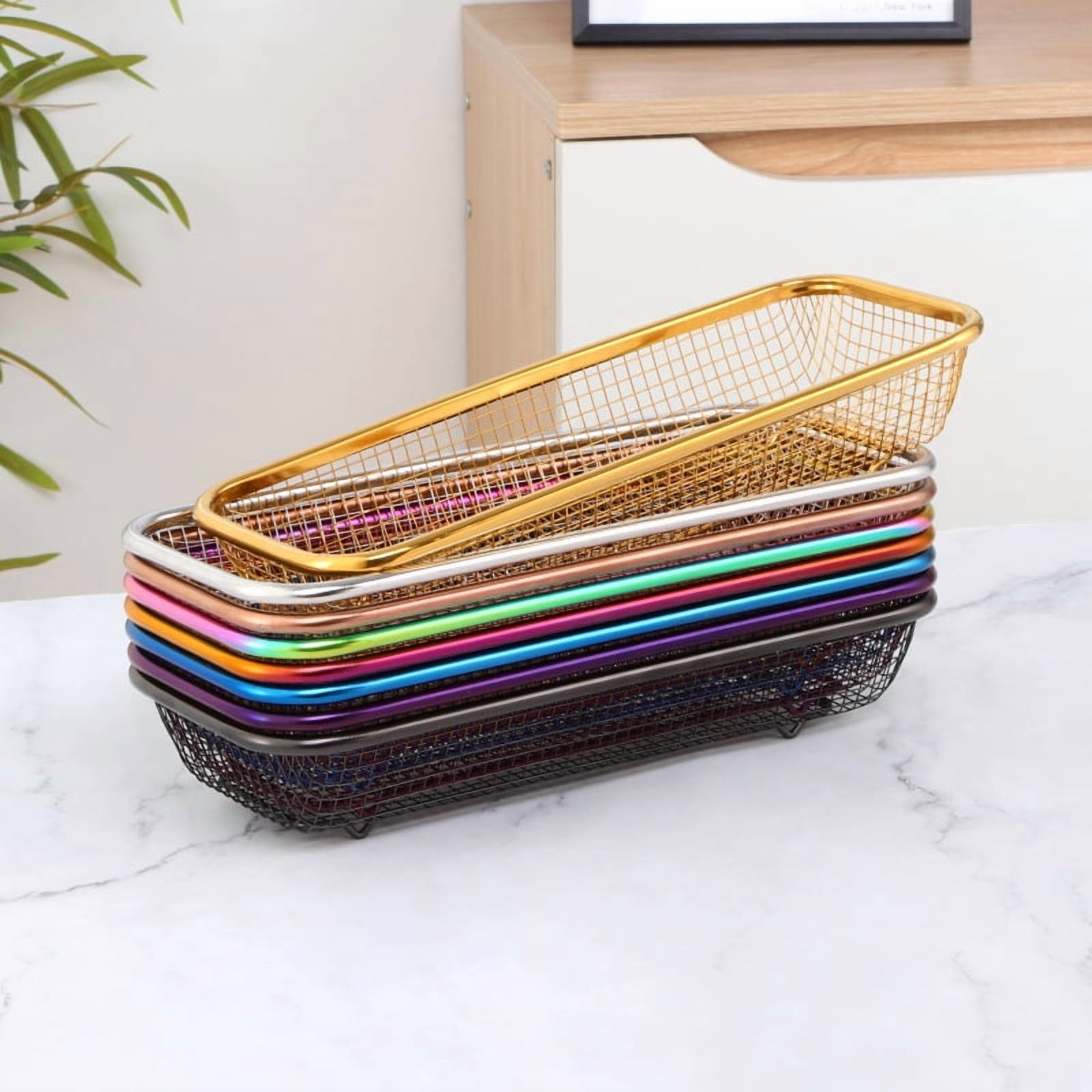 Buyer Star Silverware Drawer Organizer, Rainbow Mesh Kitchen Drawer Organizers, Iridescent Stackable Storage Basket Metal Utensil Holder for Flatware, 12.5"x5"x2.5", Pack of 4