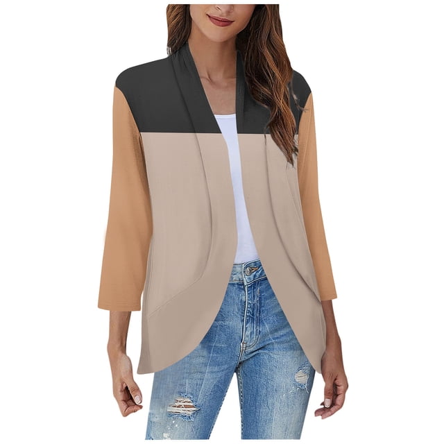AherBiu Cardigan pour Femmes Léger Manches 3/4 Ouvert Cardigans Automne Décontracté Confortable Boléros Extérieur