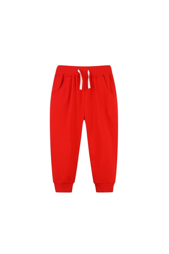 Boy's Sweatpants Kids Drawstring Joggers Boys Girls Cotton Active Jogger Pants with Pockets Toddler Bottoms (6-7 Years, Red)