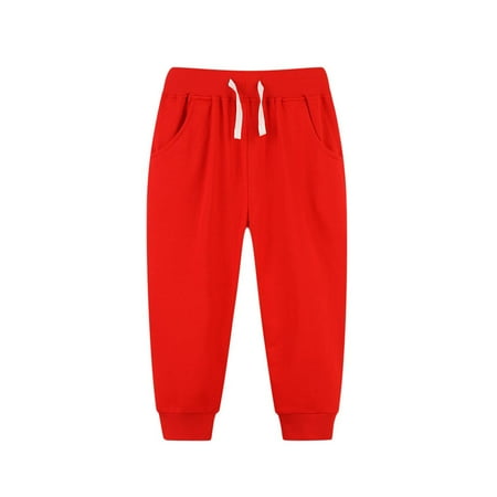

LNWUY Toddler High Waisted Baggy Sweatpants Jogger Pants Classic Unisex Casual Fall Winter Trousers with Pockets for Kids Red 120