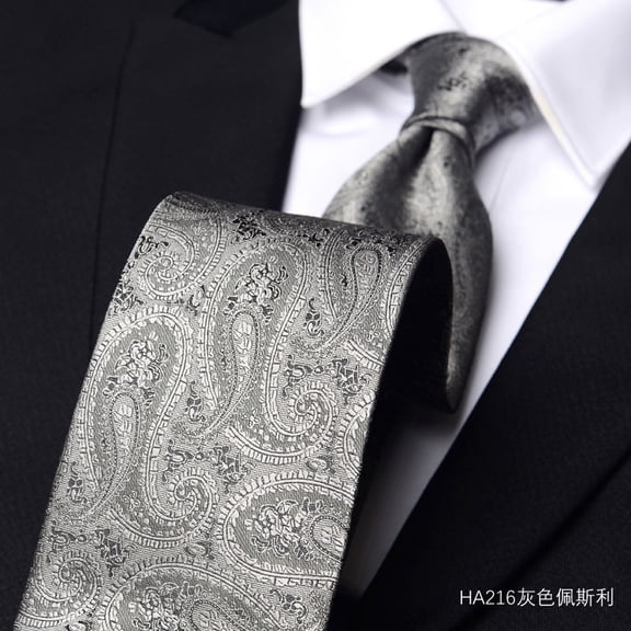 Yongchuantie Men's Silver Grey Paisley Pattern Tie 8CM Wide Tie Gift Box
