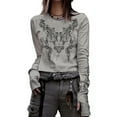 thumbnail image 1 of Faithtur T-Shirt Décontracté Femme Col Rond Manches Longues Vintage Totem Imprimé Tops Bas Tee Outwear, 1 of 2