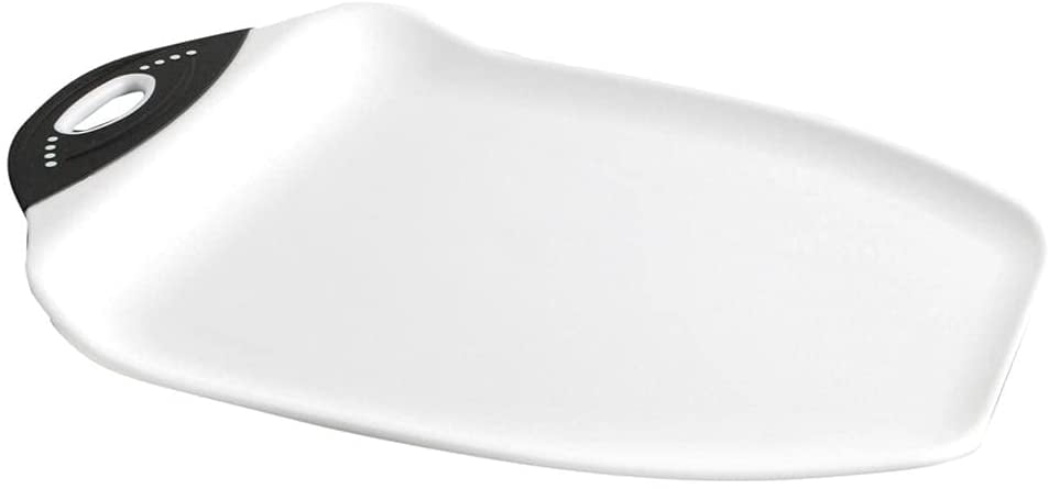 Dexas Chop & Scoop Cutting Board, 9.5 by 13 inches, White with Black Handle