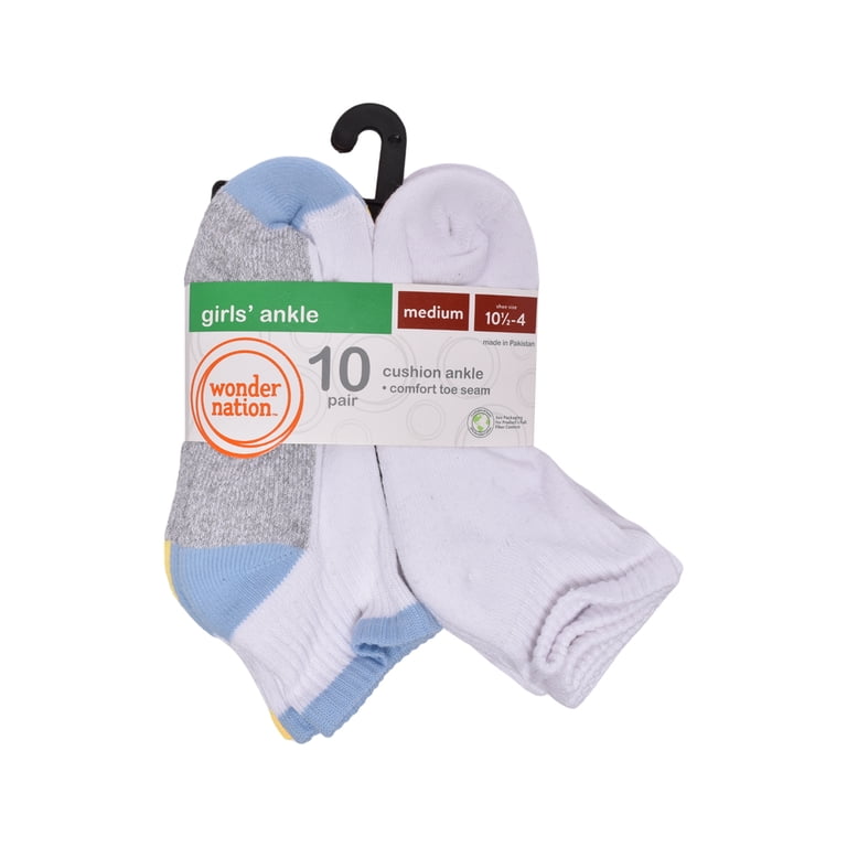 Wonder Nation Girls Cushioned Ankle Socks, 10-Pack photo 2