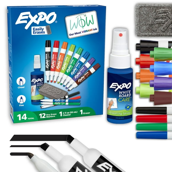 Kit de rotuladores de borrado en seco EXPO, punta fina y cincel, 14 unidades
