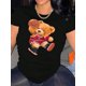 thumbnail image 1 of 1pc Women'S Casual Polyester Basketball Bear Print T-Shirt, Crew Neck, Medium Stretch Knit Fabric, Animal Pattern, All-Season Comfort Fit, 1 of 8