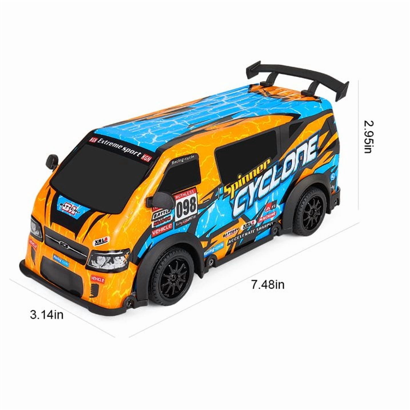 LC-dolida RC Drift Car, 1:24 Scale 4WD High Speed Remote Control Truck, 2.4GHz Drift Van with LED Lights & Cool luminous car shell,Blue-Orange Off-Road Drifting RC Toy Gift for Boys Kids Ages 7-14