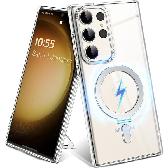 for Clear Samsung Galaxy S23 Ultra Case with Magnetic & Ring & Stand [3 in 1] Galaxy S23 Ultra Case 6.8" Compatible with Mag-Safe, Military Drop Protection, Clear