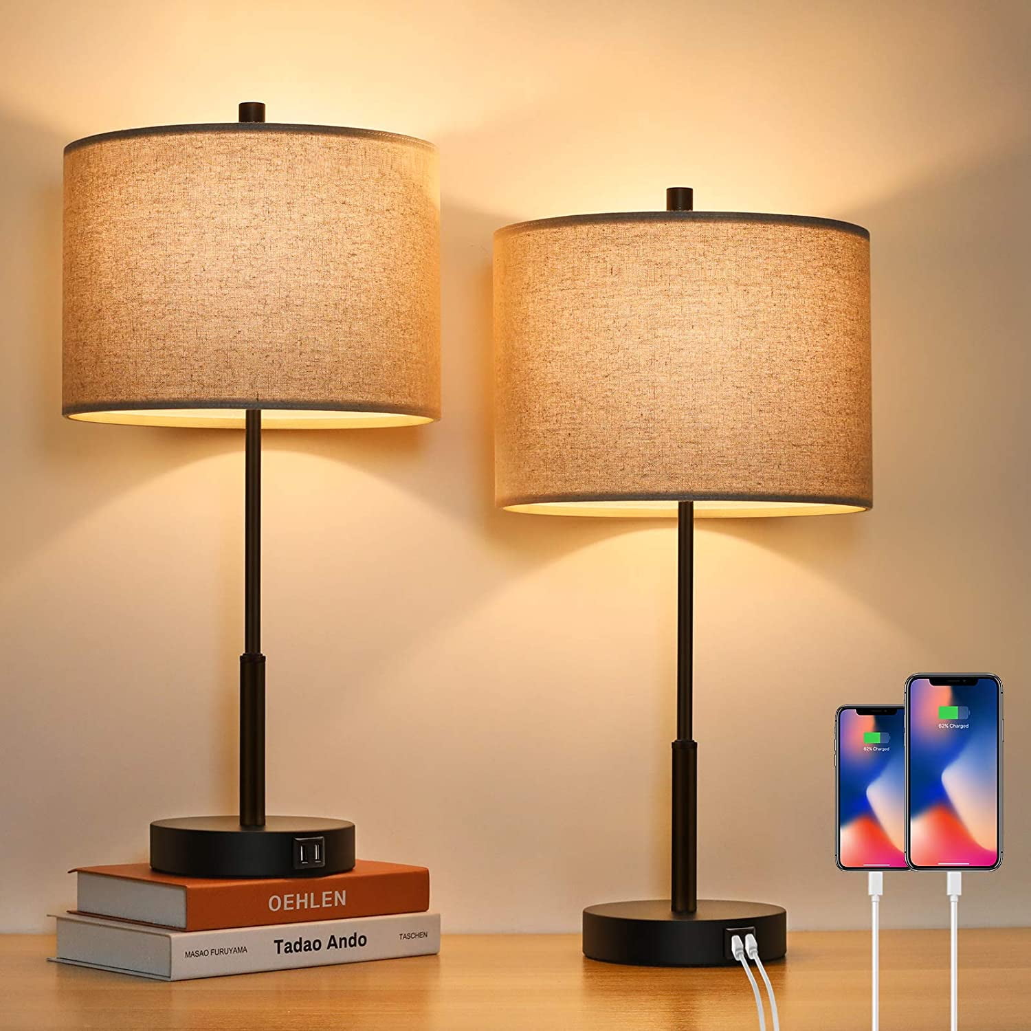 Bedside Lamp, 3 Way Dimmable Touch Control Table Lamp with 2 USB 