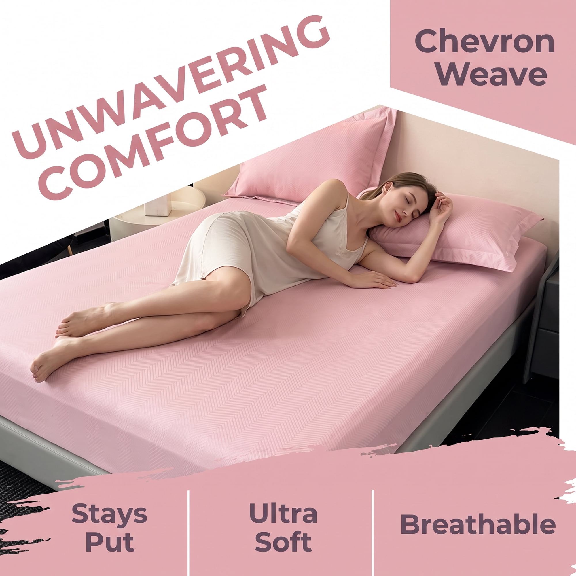 Unique Bargains Fitted Sheet Polyester Ripple Bed Sheets for Sleep Deep Pink 54.3"x74.8"