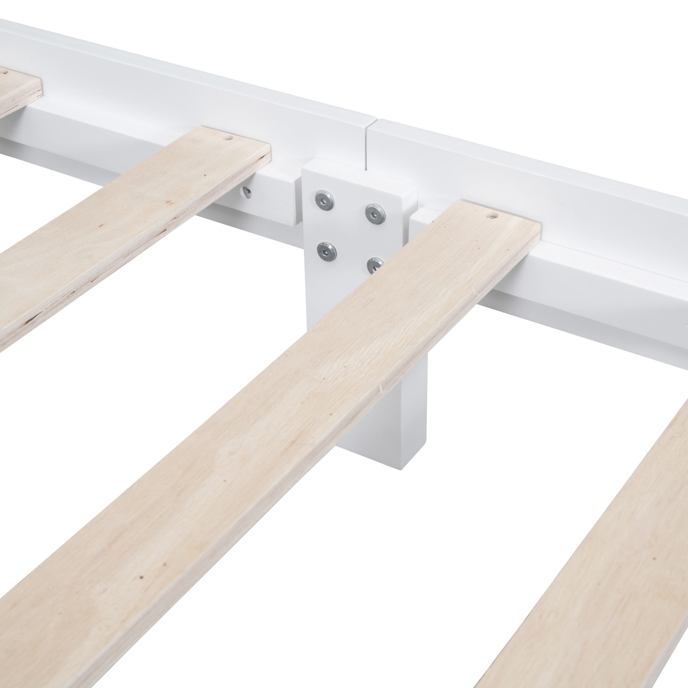 Noble House Queen Wood Platform Bed Frame with Headboard, Wooden Slat Support, White