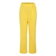 thumbnail image 4 of CILENON 2 Piece Sets for Women Solid Color Cotton Linen Pant Sets Casual Long Sleeve Button T Shirt Loose Wide Leg Pants Set Fall Outfits (Yellow,XXXXL), 4 of 5