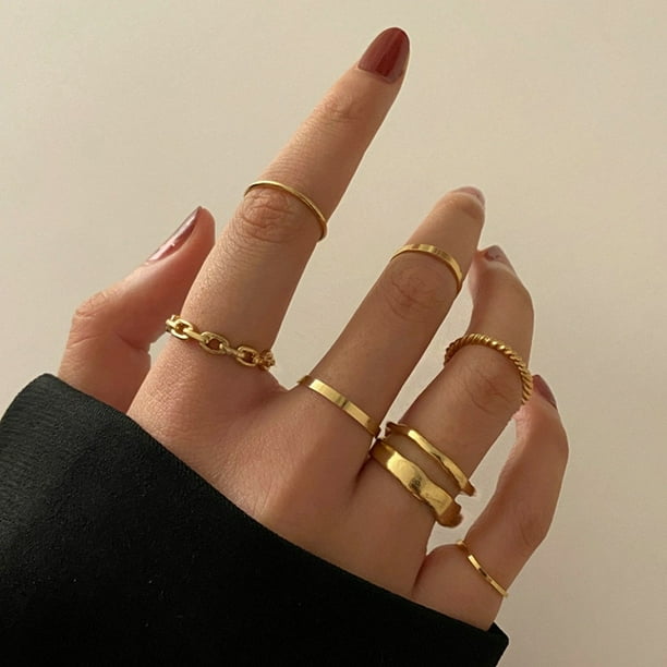 Juego de 9 Uds. De anillos de cadena de Color dorado Punk para mujeres y niñas, anillos finos de dedo Irregular a la moda, regalo 2023, joyería para nudillos para mujer, fiesta Tan Jianjun unisex