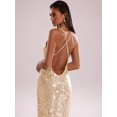 thumbnail image 6 of Apricot Sequin Slip Dress With Spaghetti Straps, Retro Sparkle Maxi Dress For Party Night Out, 6 of 6