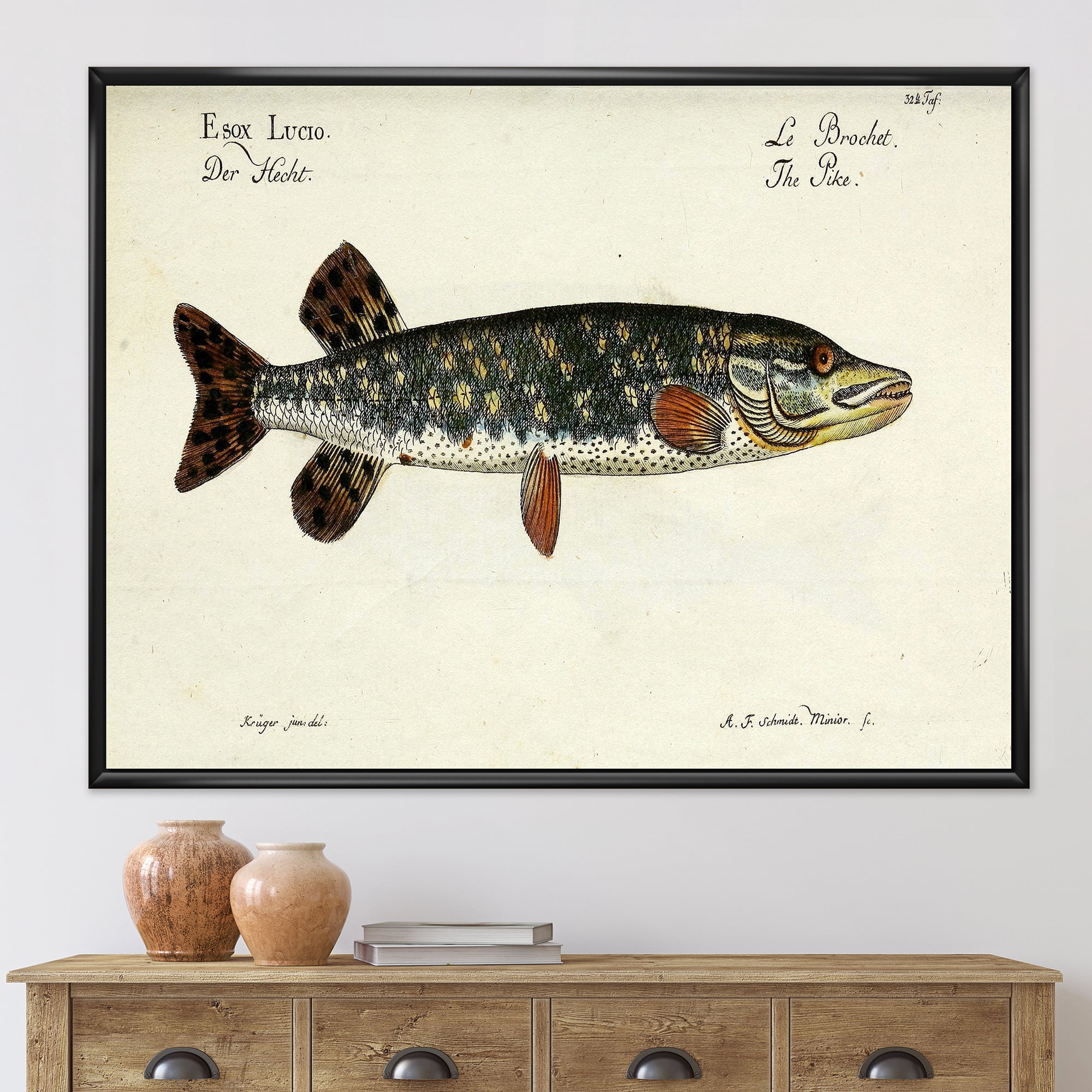 Designart 'Portrait Of A Green Fish On Beige' Nautical & Coastal Framed Canvas Wall Art Print